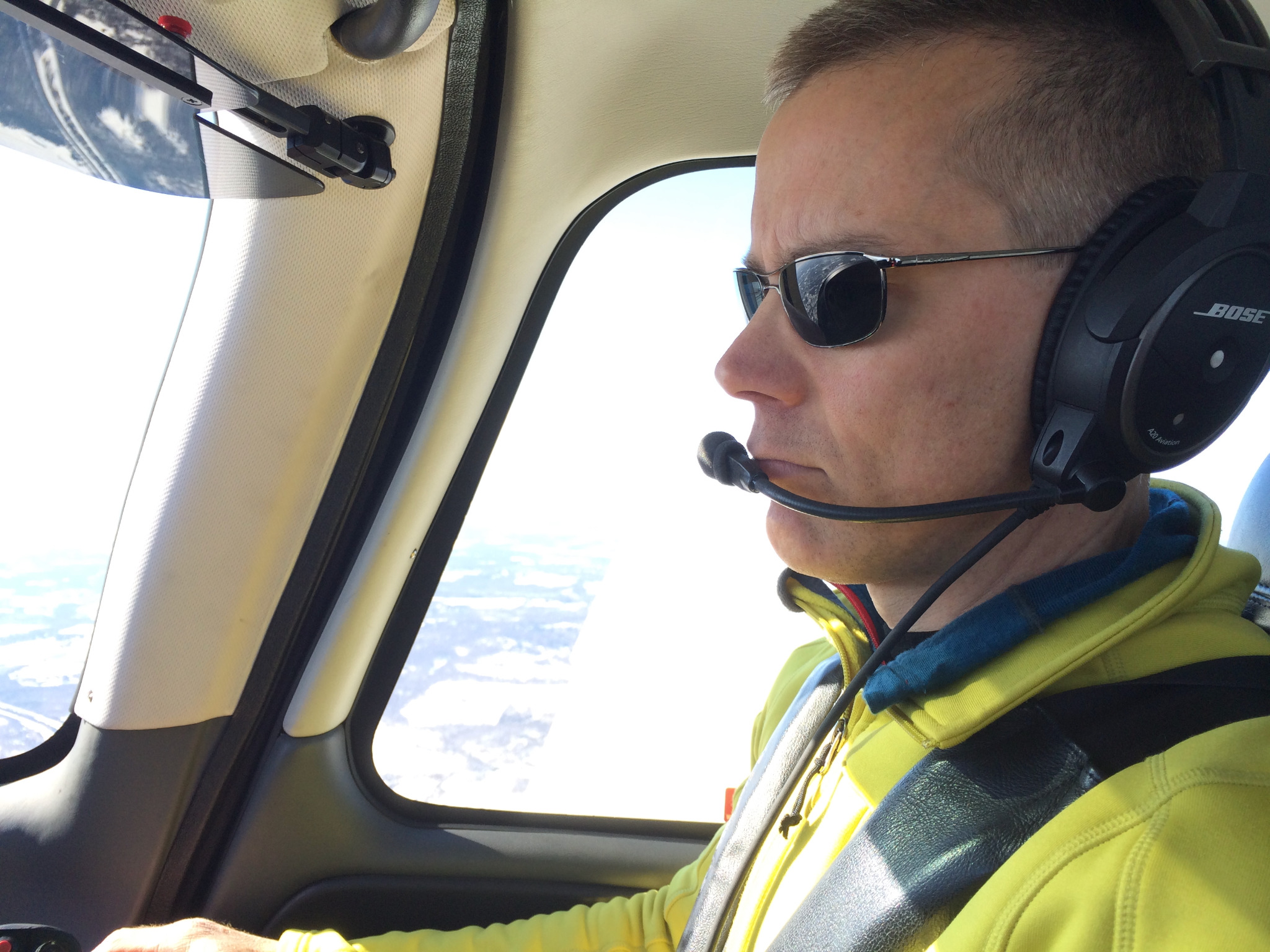 Lea Munjone’s husband piloting a small aircraft