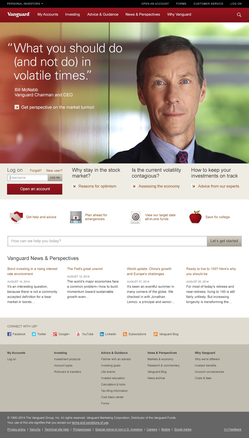 Earlier Vanguard investor homepage